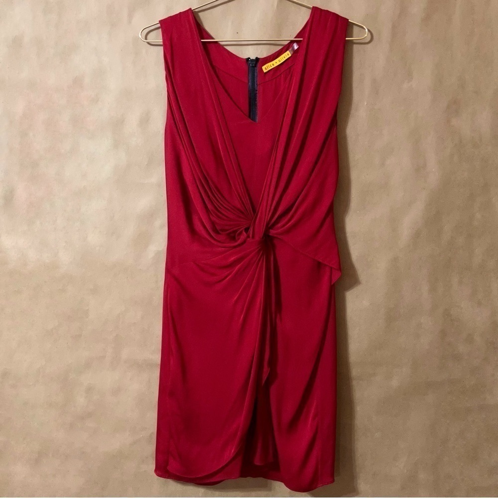 Alice + Olivia | Silk Twist Front Mini Dress Draped Cocktail Dress Red Size S